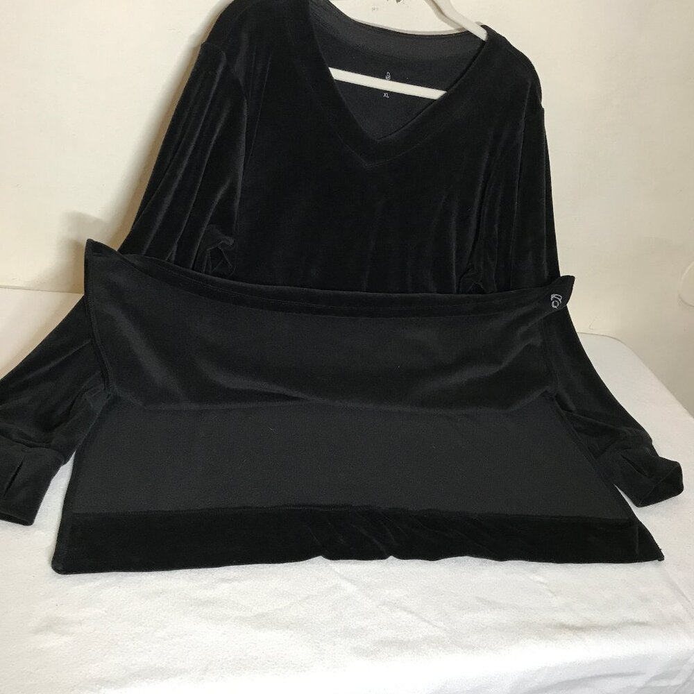 Cuddl Duds Size XL Black Velvet Tunic Popover Top With Side Slits & Thumbholes - Picture 4 of 10